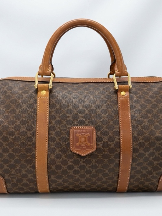 Celine Handbags - Celine Brown Monogram Boston with Tan Leather Trim